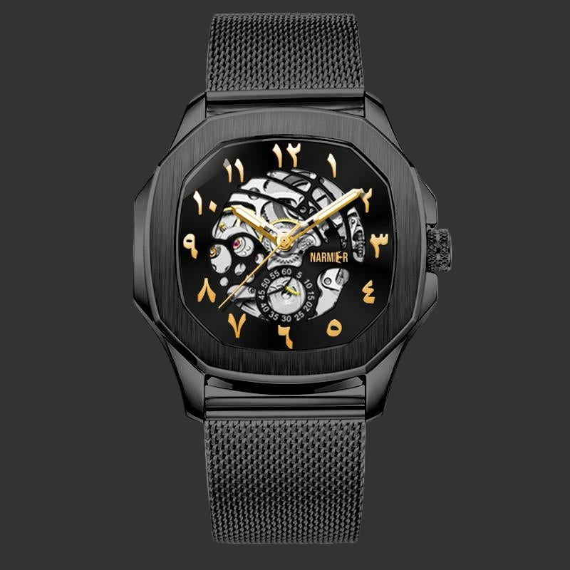 Luxury men’s black stainless steel watch Arabic dial